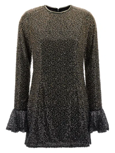 Rotate Birger Christensen Beaded Ls Mini Dress In Brown