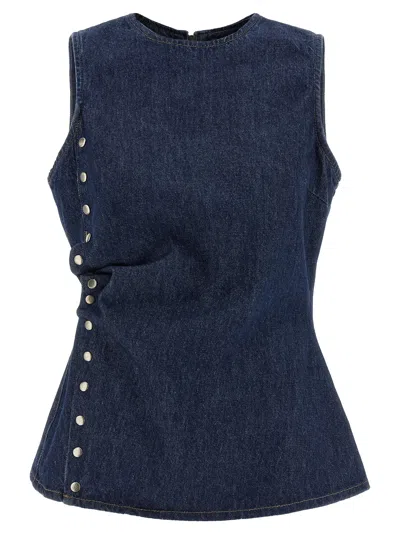 Rotate Birger Christensen Denim Buttoned Top In Blue