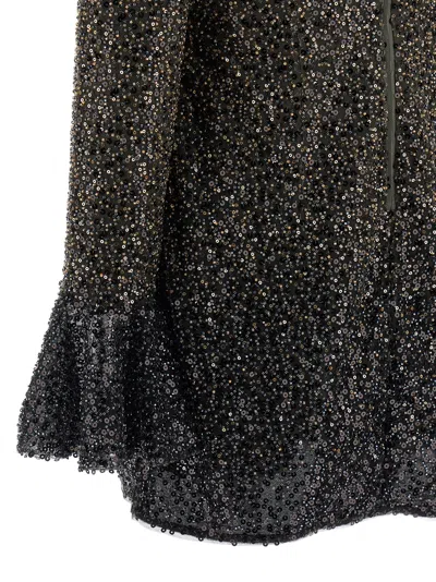 Rotate Birger Christensen Beaded Ls Mini Dress In Brown