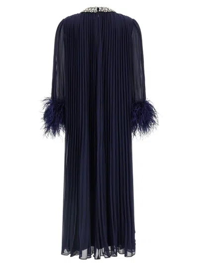 Self-portrait Chiffon Feather Midi Dress In Blue