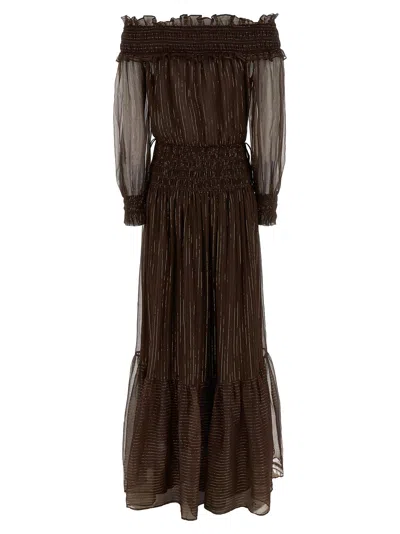 Self-portrait Brown Georgette Off Shoulder Maxi Dress In Brown