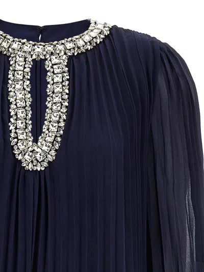 Self-portrait Chiffon Feather Midi Dress In Blue