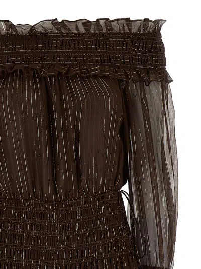 Self-portrait Brown Georgette Off Shoulder Maxi Dress In Brown