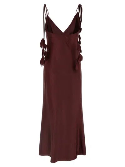 Self-portrait Burgundy Satin Flower Midi Dresses Bordeaux In Brown