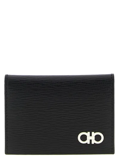 Ferragamo Compact Textured Leather Wallets In Black