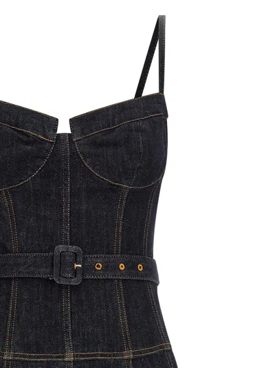 Self-portrait Indigo Denim Flared Midi Dresses Blue In Blue