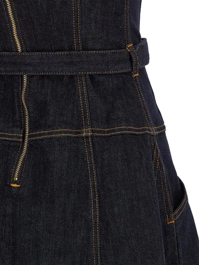 Self-portrait Indigo Denim Flared Midi Dresses Blue In Blue