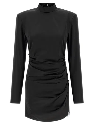 Rotate Birger Christensen Satin Rouched Mini Dress In Black