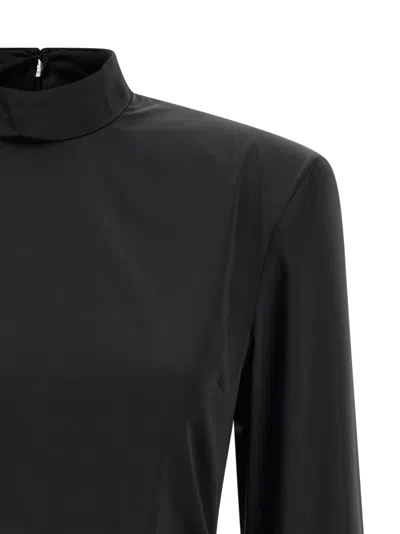 Rotate Birger Christensen Satin Rouched Mini Dress In Black