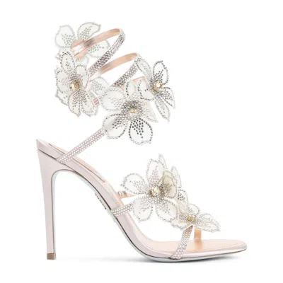 René Caovilla Rene Caovilla Leather Peach Flower Sandals In White