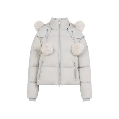 Moose Knuckles Peak Puffer Coat High Collar Fur Trim In White
