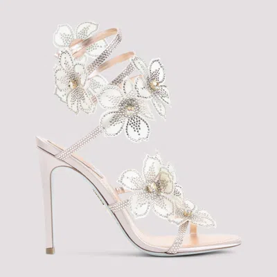 René Caovilla Rene Caovilla Leather Peach Flower Sandals In White