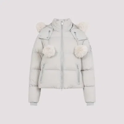 Moose Knuckles Peak Puffer Coat High Collar Fur Trim In White
