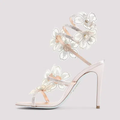 René Caovilla Rene Caovilla Leather Peach Flower Sandals In White