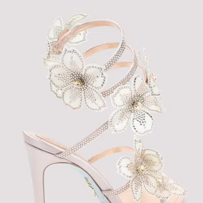 René Caovilla Rene Caovilla Leather Peach Flower Sandals In White