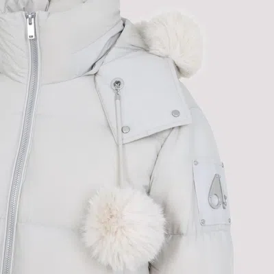 Moose Knuckles Peak Puffer Coat High Collar Fur Trim In White