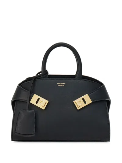 Ferragamo Black Hug Soft Mini Leather Handbag In Black