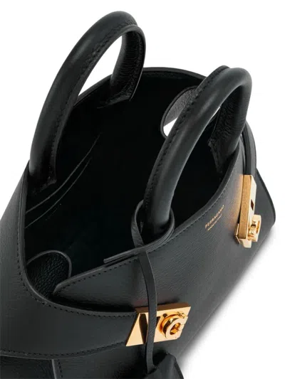 Ferragamo Black Hug Soft Mini Leather Handbag In Black