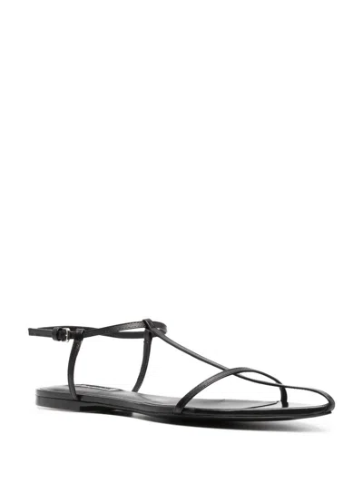 Jil Sander Leather Sandals Flat Sole Pointed Toe In Black