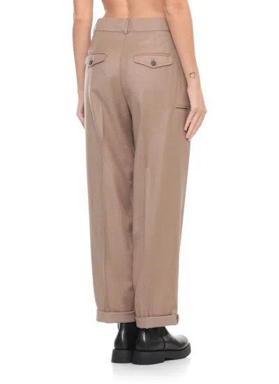 Peserico Wool Trousers Pleated Front Cuffed Hem In Brown