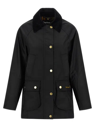 Barbour Waxed Cotton Casual Jacket With Corduroy Collar In Black