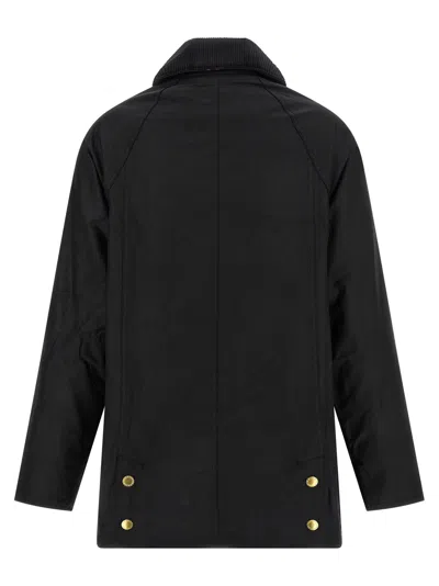 Barbour Waxed Cotton Casual Jacket With Corduroy Collar In Black
