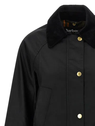 Barbour Waxed Cotton Casual Jacket With Corduroy Collar In Black
