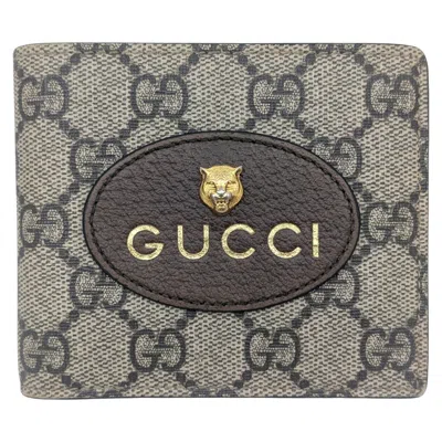 Pre-owned Gucci Gg Supreme Brown Yellow Gg Supreme Wallet (bi-fold) ()