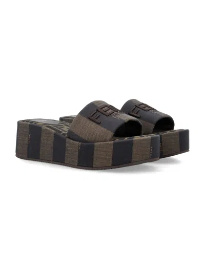 Fendi Sunshine Pequin Striped Platform Sandals In Multi | ModeSens