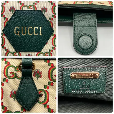 Pre-owned Gucci Green Ivory Canvas Tote Bag ()