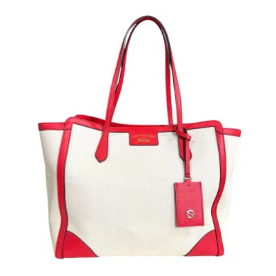 Pre-owned Gucci Swing Ivory Red Color Canvas Leather Tote Bag ()
