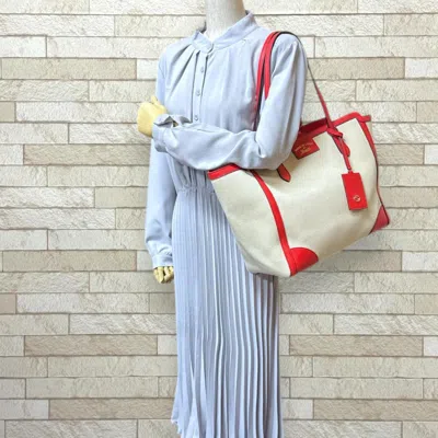 Pre-owned Gucci Swing Ivory Red Color Canvas Leather Tote Bag ()