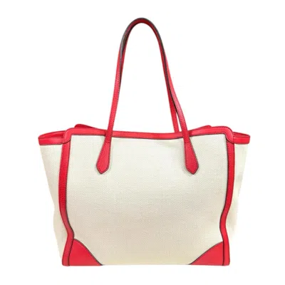 Pre-owned Gucci Swing Ivory Red Color Canvas Leather Tote Bag ()