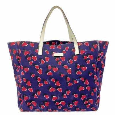 Pre-owned Gucci Navy Red Color White Canvas Tote Bag ()