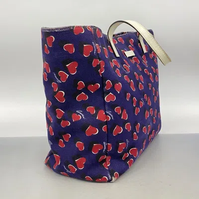 Pre-owned Gucci Navy Red Color White Canvas Tote Bag ()