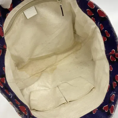 Pre-owned Gucci Navy Red Color White Canvas Tote Bag ()