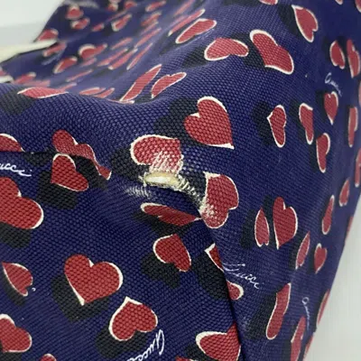 Pre-owned Gucci Navy Red Color White Canvas Tote Bag ()