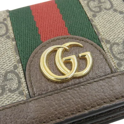 Pre-owned Gucci Ophidia Beige Brown Pvc Wallet (bi-fold) () In Multi