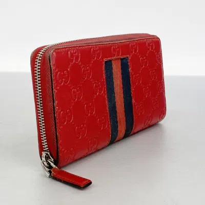 Pre-owned Gucci Red Color Leather Long Wallet (bi-fold) ()
