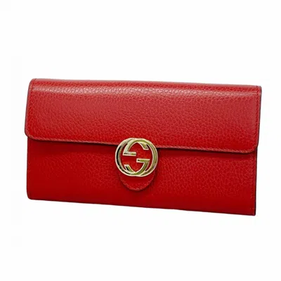 Pre-owned Gucci Red Color Leather Long Wallet (bi-fold) ()