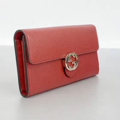 Pre-owned Gucci Red Color Leather Long Wallet (bi-fold) ()