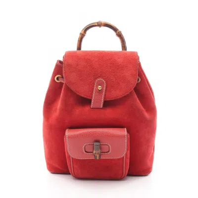 Pre-owned Gucci Red Color Suede Leather Backpack ()