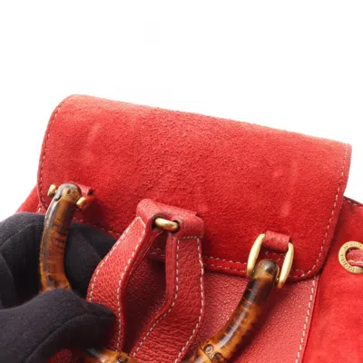 Pre-owned Gucci Red Color Suede Leather Backpack ()
