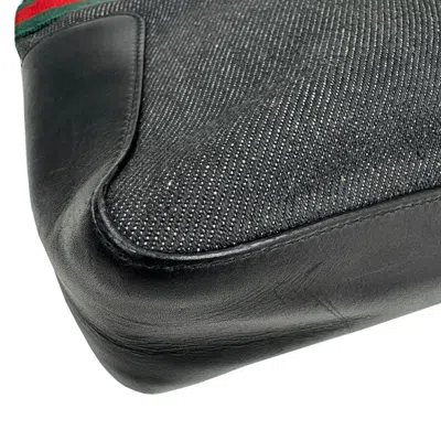 Pre-owned Gucci Sherry Line Black Denim Leather Handbag Tote Bag ()