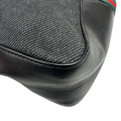 Pre-owned Gucci Sherry Line Black Denim Leather Handbag Tote Bag ()