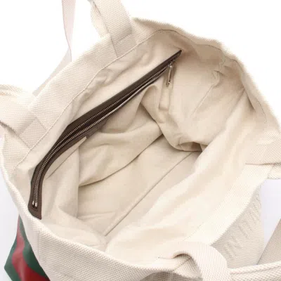Pre-owned Gucci Sherry Line Green Ivory Red Color Canvas Tote Bag ()