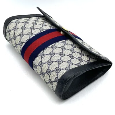 Pre-owned Gucci Sherry Line Navy Gg Supreme Leather Clutch Bag () In Blue