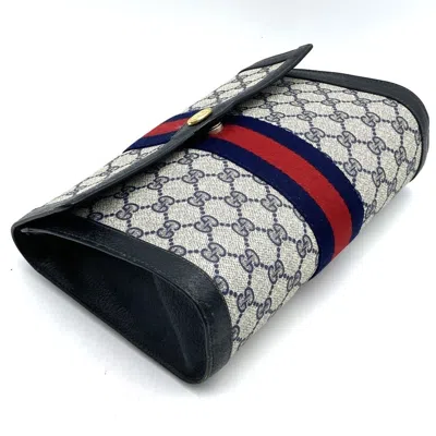 Pre-owned Gucci Sherry Line Navy Gg Supreme Leather Clutch Bag () In Blue