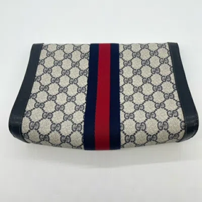Pre-owned Gucci Sherry Line Navy Gg Supreme Leather Clutch Bag () In Blue