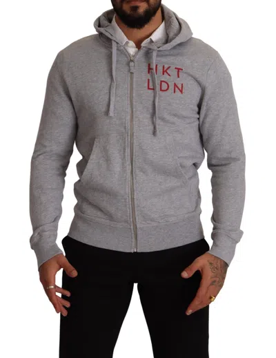 Hackett Gray Full Zip Hooded Cotton Sweatshirt Sweater In Gray